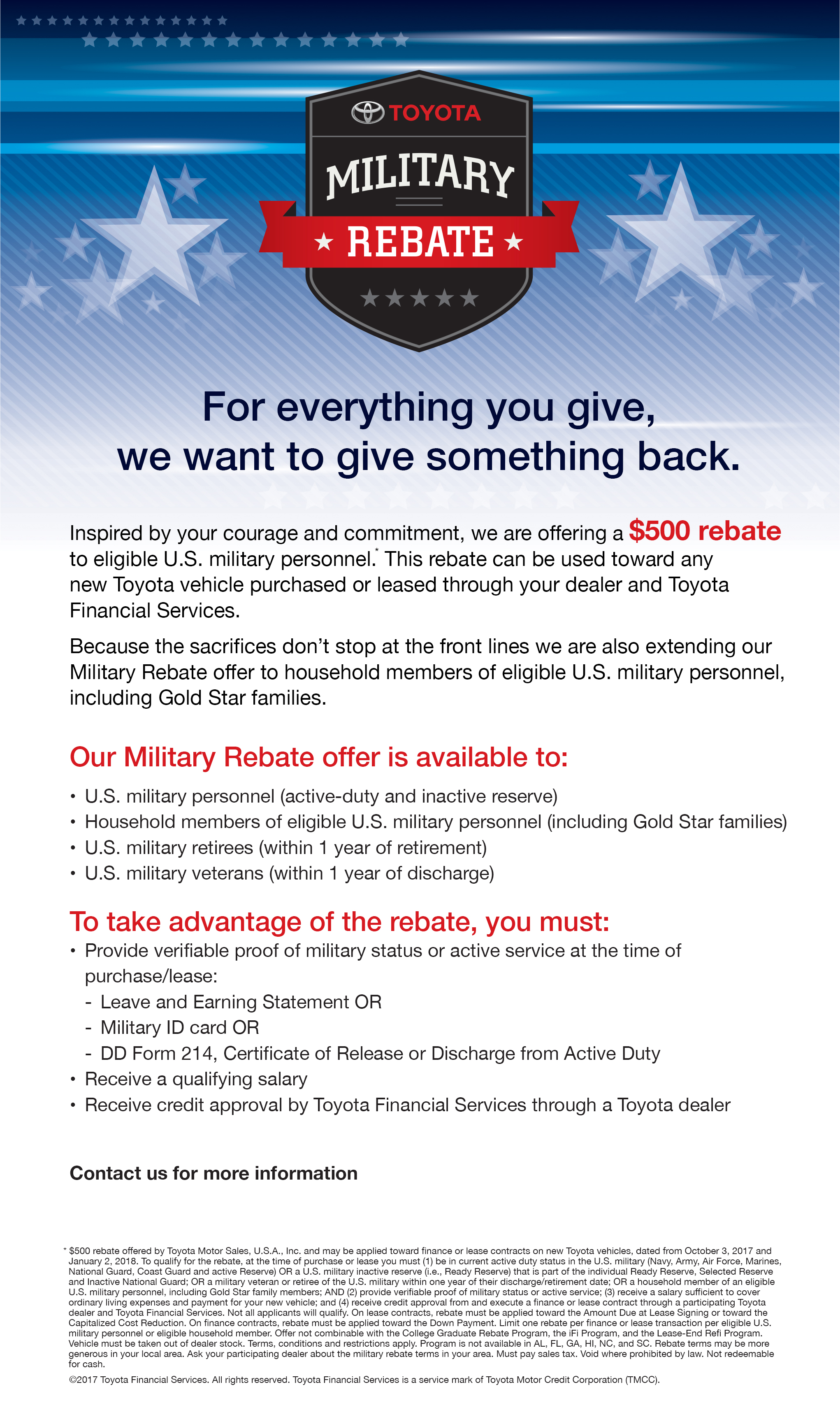 Thayer Family Dealerships Toyota Military Rebate Program